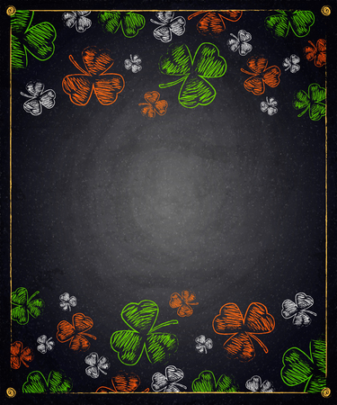 Saint Patricks Day Shamrock on chalkboard background. Vector illustrationのイラスト素材