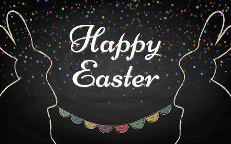 Easter background with rabbits on chalkboard. Vector illustrationのイラスト素材