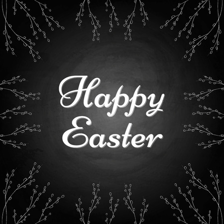Easter background with willow branches on chalkboard. Vector illustrationのイラスト素材