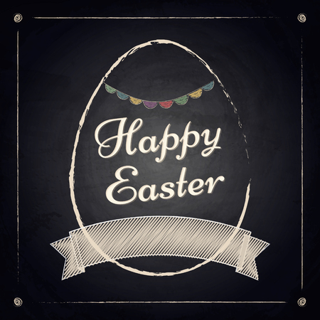 Easter background with egg on chalkboard. Vector illustrationのイラスト素材