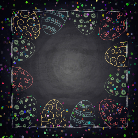 Easter background with colorful eggs on chalkboard. Vector illustrationのイラスト素材