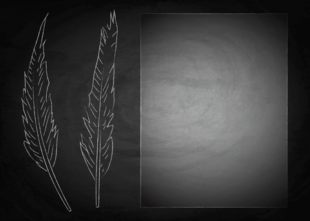 Feather on chalkboard blackboard background. Vector illustrationのイラスト素材