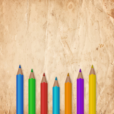 Colorful pencils on the old paper background. Vector illustrationのイラスト素材