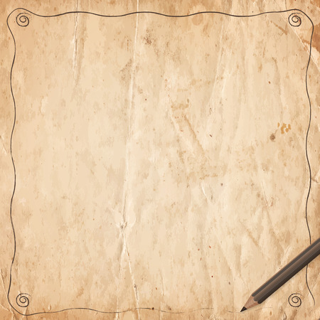 Retro vintage border with pencil on old paper background. Vector illustrationのイラスト素材
