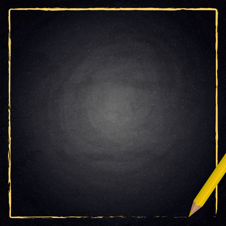 Empty border with pencil on blackboard chalkboard background. Vector illustrationのイラスト素材