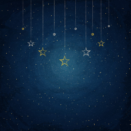 Chalkboard background with drawing bunting stars. Vector illustrationのイラスト素材