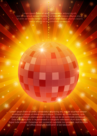 Poster Template with retro disco ball banner.  Design for presentation, concert, show. Vector illustrationのイラスト素材