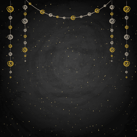 Chalkboard background with drawing bunting decor. Vector illustrationのイラスト素材