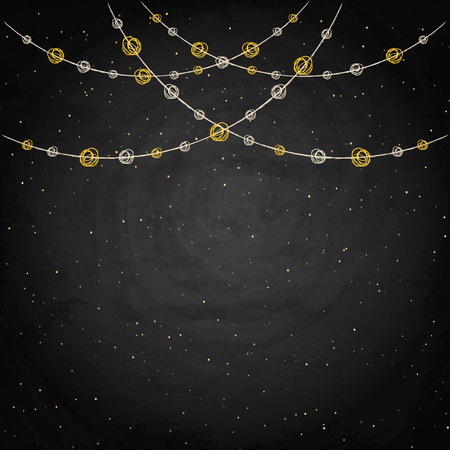 Chalkboard background with drawing bunting decor. Vector illustrationのイラスト素材