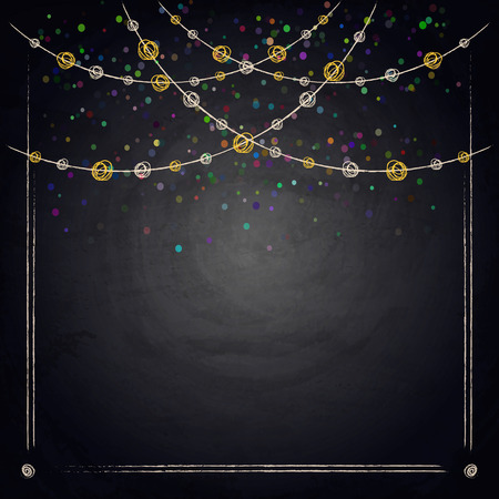 Chalkboard background with drawing bunting decor. Vector illustrationのイラスト素材