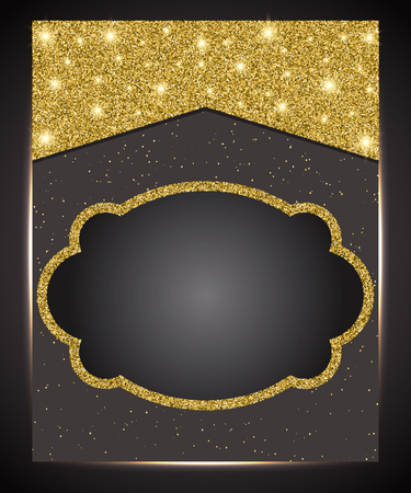 Template for business greeting offer banner. Gold shining frame. Vector illustrationのイラスト素材