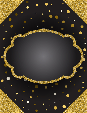 Template for business greeting offer card. Gold shining frame with corners. Vector illustrationのイラスト素材