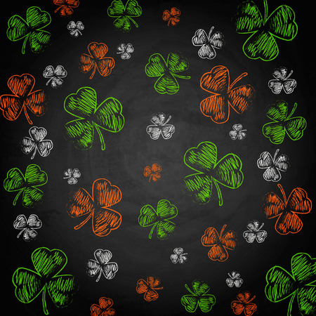 Saint Patricks Day Shamrock on chalkboard background. Vector illustrationのイラスト素材