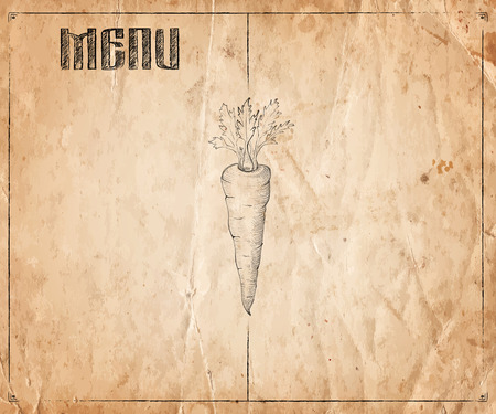 Menu of restaurant with hand drawn vegetables on the old paper background. Vector illustrationのイラスト素材