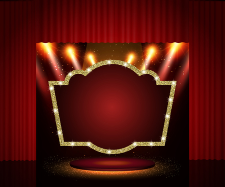 Shining retro banner on stage curtain. Vector illustrationのイラスト素材