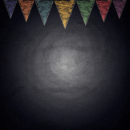 Chalkboard background with drawing bunting flags. Vector illustrationのイラスト素材