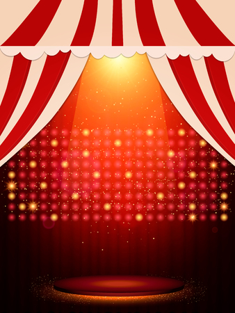 Poster Template with scene and spotlights. Design for presentation, banner, concert, show. Vector illustrationのイラスト素材