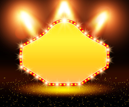 Poster Template banner with podium and spotlights. Design for presentation, banner, concert, show. Vector illustrationのイラスト素材