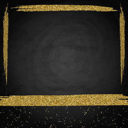 Template for business greeting offer card. Gold shining frame on blackboard. Vector illustrationのイラスト素材