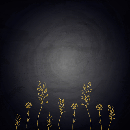 Chalkboard background with drawing golden plants. Vector illustrationのイラスト素材