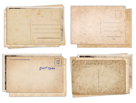 Set of various old vintage postcards isolated on white backgroundの写真素材