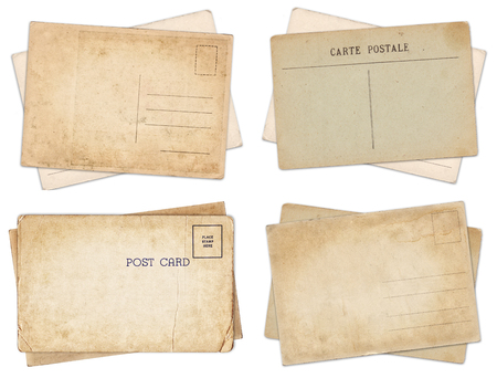 Set of various old vintage postcards isolated on white backgroundの写真素材
