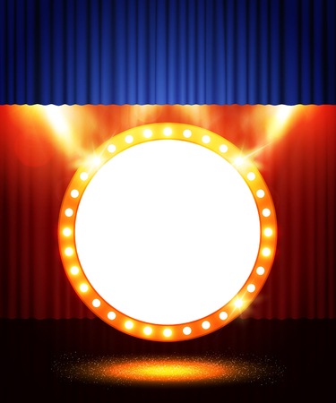 Shining retro banner on stage curtain. Vector illustrationのイラスト素材