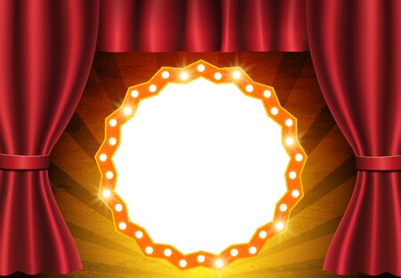 Red curtain on circus vintage background. Design for presentation, concert, show. Vector illustrationのイラスト素材