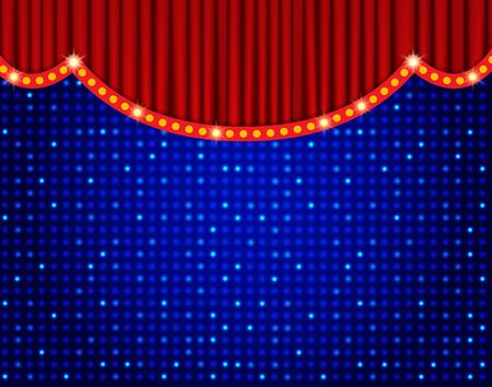 Blue shine mosaic background with red curtain. Design for presentation, concert, show. Vector illustrationのイラスト素材