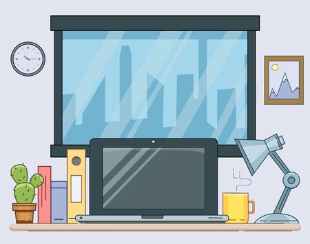 Flat illustration of modern workplace. Vector Minimalistic creative style for design
のイラスト素材