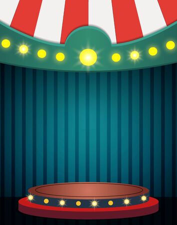 Grunge blue background with vintage circus tent. Design for presentation, concert, show. Vector illustrationのイラスト素材