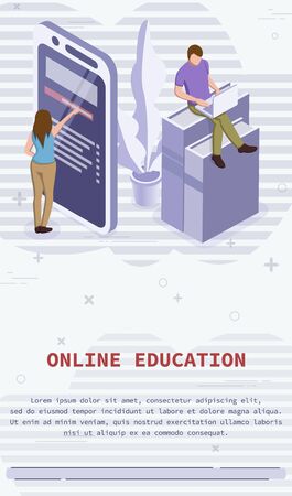 Online studying or working at home concept. Vector isometric illustration design for banner, mobile appのイラスト素材