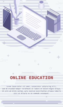 Online studying or working at home concept. Vector isometric illustration design for banner, mobile appのイラスト素材