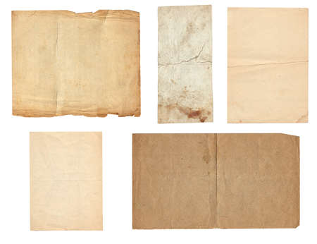 Set of Old vintage rough paper with scratches and stains texture isolated on whiteの写真素材