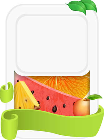 Rectangle flyer banner card template for design with fruits and berries. Vector illustrationのイラスト素材