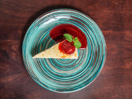 Apple strudel with vanilla ice cream on the plate. Top viewの写真素材