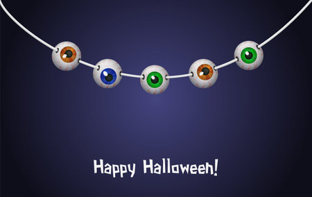 Happy Halloween background for design with hanging eyes. Vector illustrationのイラスト素材