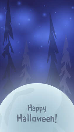 Halloween card background with creepy forest and moon. Vector illustrationのイラスト素材
