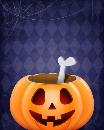 Halloween card with smiling happy pumpkin on the diamond-shaped grunge wall backgroundのイラスト素材