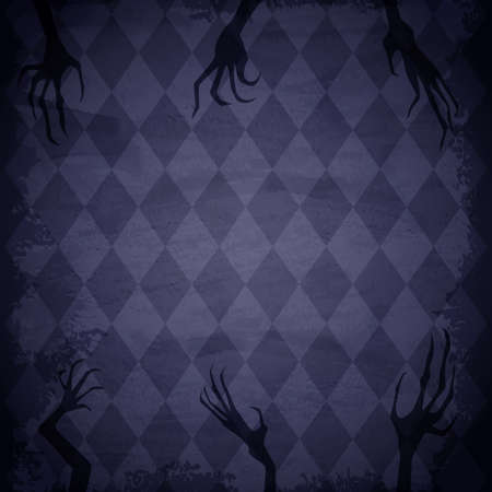Blue grunge wallpaper background with creepy hands for vector Halloween designのイラスト素材