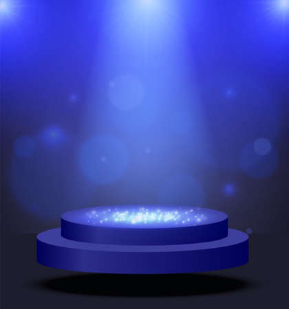 Vector illustration blue background with shining flying stage podiumのイラスト素材
