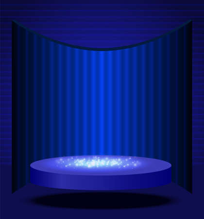 Vector illustration blue background with shining flying stage podiumのイラスト素材
