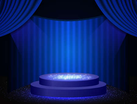 Vector illustration blue background with shining sparkle stage podiumのイラスト素材