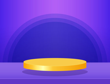 Vector stage violet and blue background with geometric yellow round platform for design show productのイラスト素材