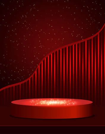 Vector red shining background with podium for presentation, concert and show designのイラスト素材