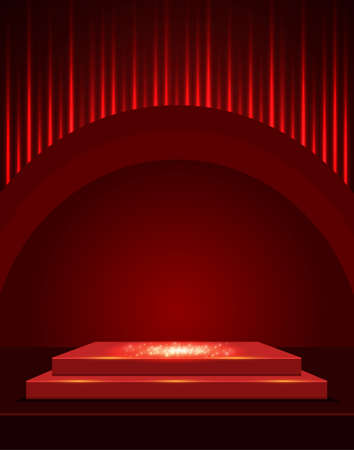 Vector red shining background with podium for presentation, concert and show designのイラスト素材