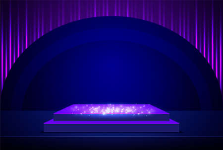 Vector blue shining background with violet podium for presentation, concert and show designのイラスト素材