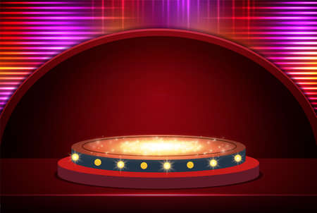 Vector neon shining background with podium for presentation, concert and show designのイラスト素材