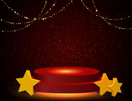 Vector stage red shine background with geometric round platform and stars for design show productのイラスト素材