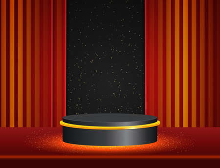 Vector illustration red background with sparkle stage black podiumのイラスト素材